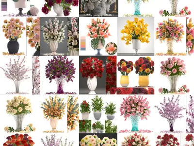 Collection of bouquets 30 pieces 3D model