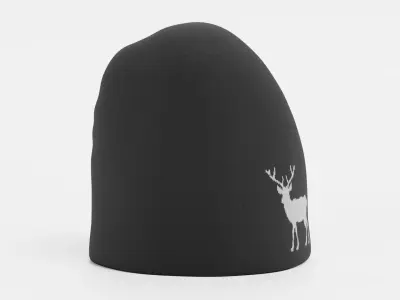 Winter Hat V5 - Dark Minimal Beanie with White Reindeer Design 3D model