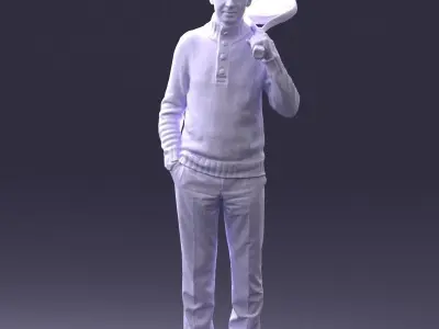 000379 Realistic Male Character Holding Sports Racket 3dp 3D print model