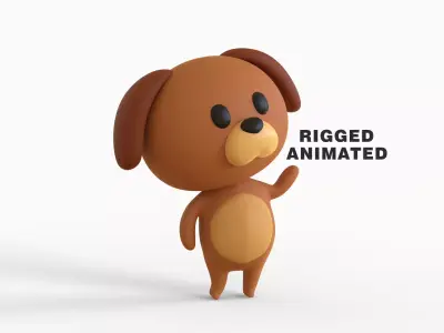 Little Funny Dog Animated Low-poly 3D model
