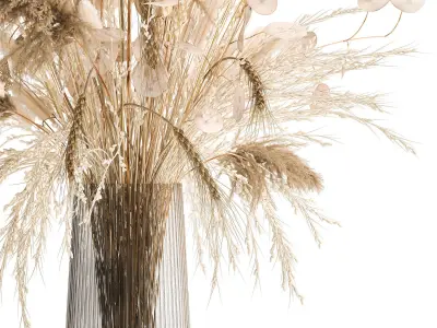 Bouquet of dried flowers in a glass vase 126 3D model