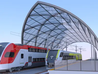 Station with american trains 3D model