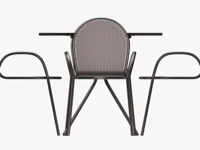 Square Mesh Dining Table with Armchairs 3D model
