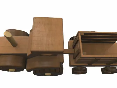 Wooden tractor and trailer toy 2 Free 3D model