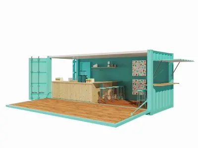 V2 Mobile shipping container restaurant Container Cafe 3D model