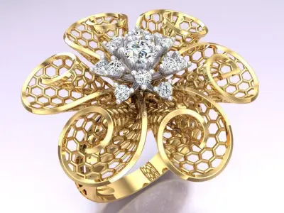  Mesh flower ring - Italian rings - Womens Rings - N6463 3D print model