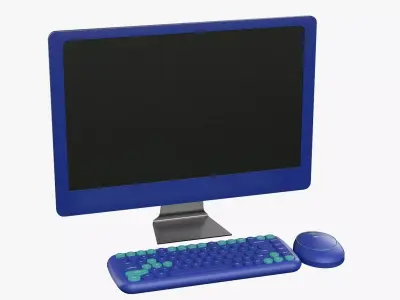 Wireless Pc Set Monitor Keyboard Mouse Handsome Blue Version 3D model