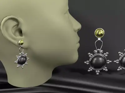 earrings pair of on mannequin head 3D model