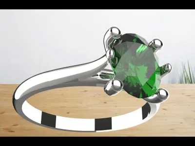 green tomaline gem stone  silver ring  3D print model