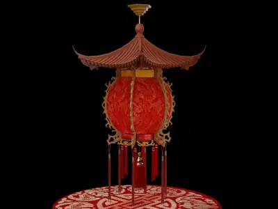 Chinese red palace lantern  Low-poly 3D model