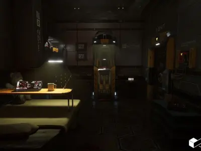 SciFi Engineers Room Environment Low-poly 3D model