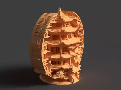 Chinese  ancient tower   Low-poly 3D model