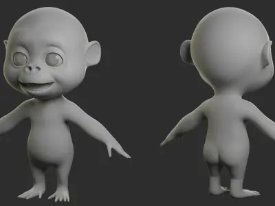 Cartoon Gorilla II Basemesh  Low-poly 3D model