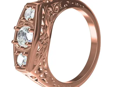 Three Stone Art Deco Ring 3D print model