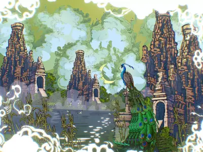 Landscape Asia Scene Animated Vector Paralax Low-poly 3D model