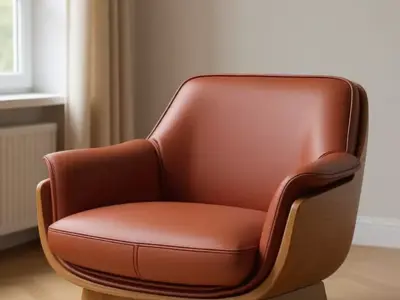 Modern Leather Armchair Rich Brown Upholstered Chair 3D Low-poly 3D model