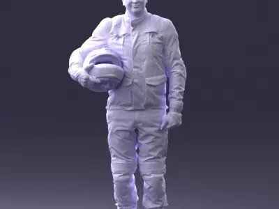 Biker in motorcycle jacket and helmet 0095 3D Print Ready 3D print model