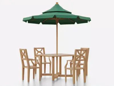 Umbrella Table Patio Chair id 4 Low-poly 3D model