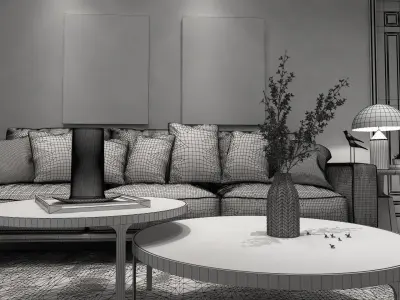 Living Room and Kitchen Combo 3D model