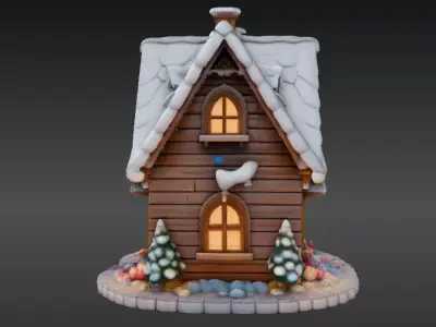Winter House 3D Model Christmas Decoration  Low-poly 3D model