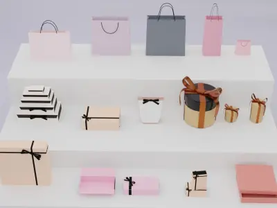 Gift Boxes and Paper Bag 3D model