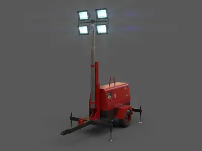 PBR Mobile Light Tower Generator B - Red Dark  Low-poly 3D model
