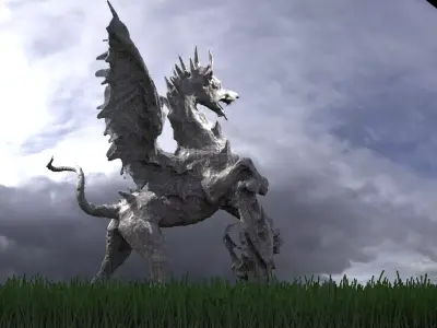 High Drake With Shield Statue 2  3D model