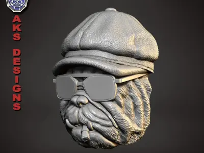 Gangster bulldog version 2 Bas relief wall art 3D print model