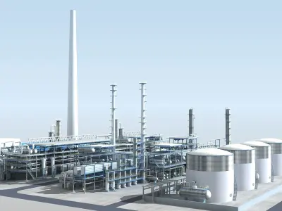 Refinery power plant Low-poly 3D model