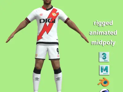 T-Pose rigged Radamel Falcao Rayo Vallecano 3D model