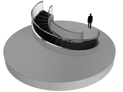 Spiral Stairs with Stringer Treads Railing Landing and Handrail 3D model