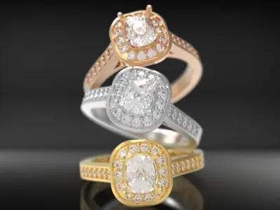 Halo Cushion-Cut Gold Ring 3D print model