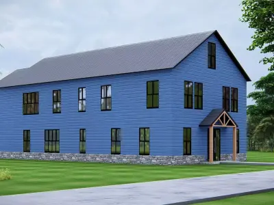 Modern American  Blue House  Exterior Architecture 3D Model 3D model