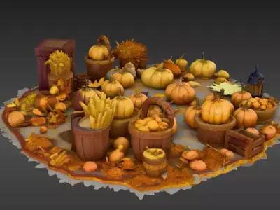Stylized Thanksgiving Harvest Props 3D Model Low Poly Game-Ready Low-poly 3D model