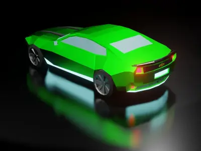 Low Poly Car With Glossy Green 3D model
