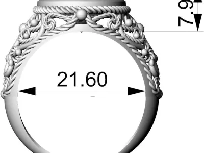 Ring with monograms and stone 3D print model