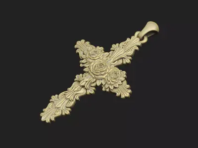 Cross royal floral church religious rood Inri god Jesus  3D print model