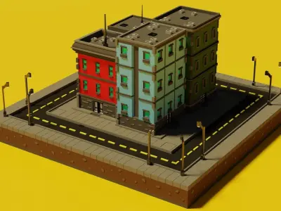 Lowpoly City Set building Free low-poly 3D model