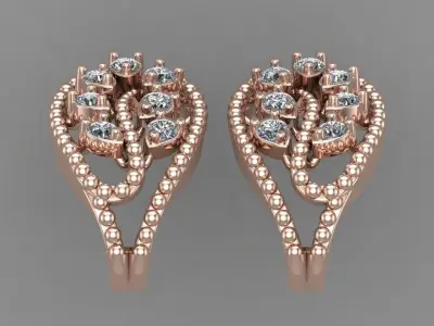Rose Gold Diamond Women Earring 3D print Model 3D print model shop