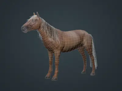 Game Asset PBR Texture Horse  Low-poly 3D model