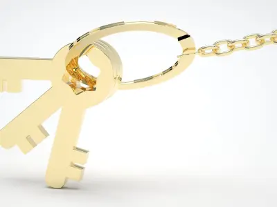 Golden Keychain with Keys 3D model