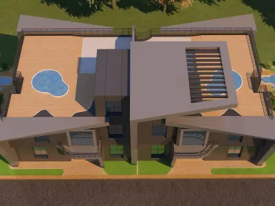 0057 - Modern Twin House - 3Ds Files - 2Ds Plans 3D model