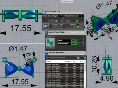 Rose Gold Bow Tie stl 3dm Pendant with Trillion Diamonds jp0308 3D print model