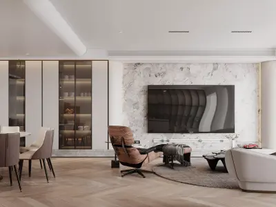 Modern living room dining room interior scenes 370 3D model