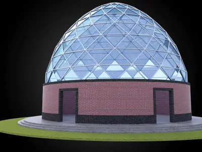 Dome triangulated glass panels and wire-frame structure w base 3D model