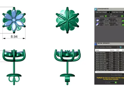 Marquise Diamond Flower Stud Earrings For Women 3D print model