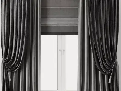classic curtains with roman and linen tulle 006 Low-poly 3D model