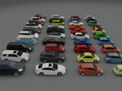 collection of 40 low poly cars 3D models Low-poly 3D model