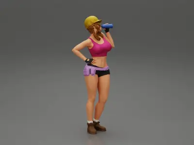 Sexy girl mechanic drinks water during a break 3D print model