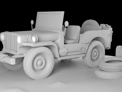 3D Jeep Model old with tires Low-poly 3D model